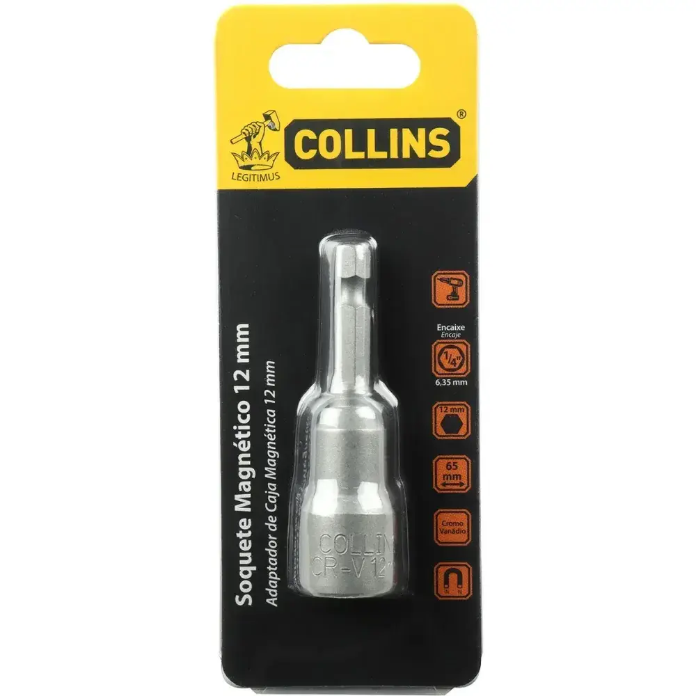 Soquete magnético em aço cromo vanádio 12MM 1/4 Collins — fotografia 6