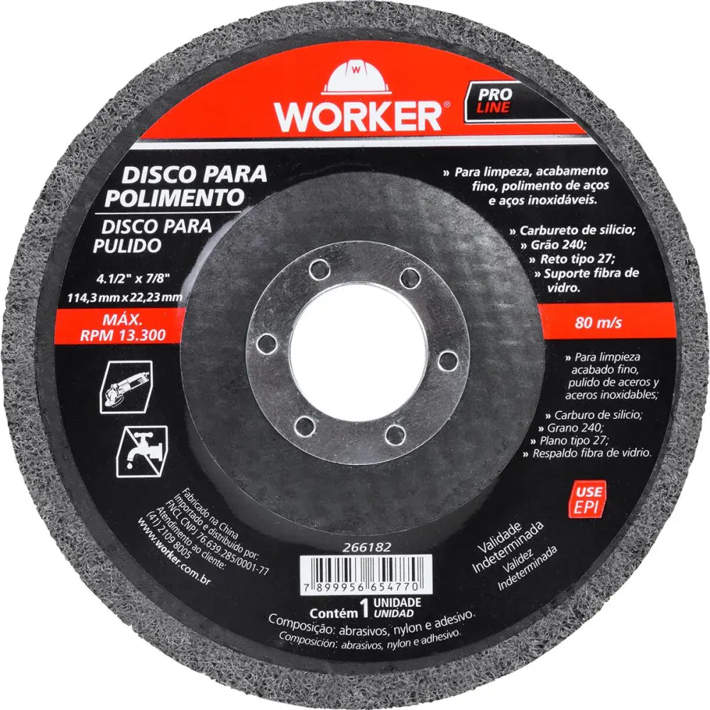 Disco para polimento 4.1/2"X7/8" grão 240 Worker