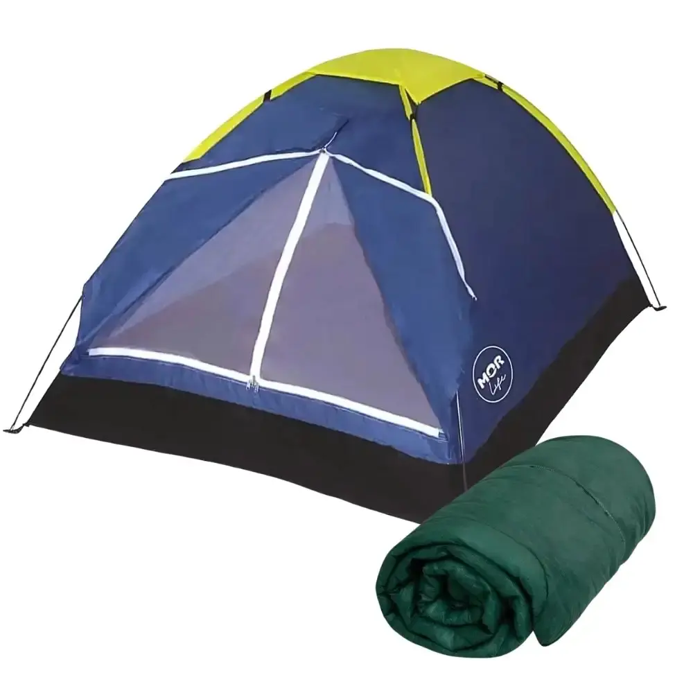 Barraca iglu para camping azul 2 pessoas com saco de dormir Mor