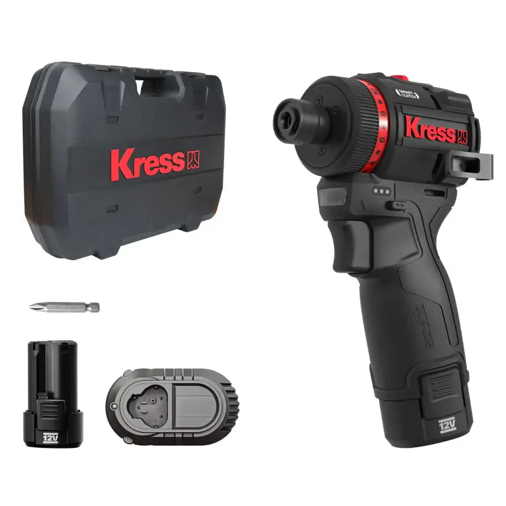 Furadeira parafusadeira brushless 1/4POL 50NM com 2 baterias e carregador Kress