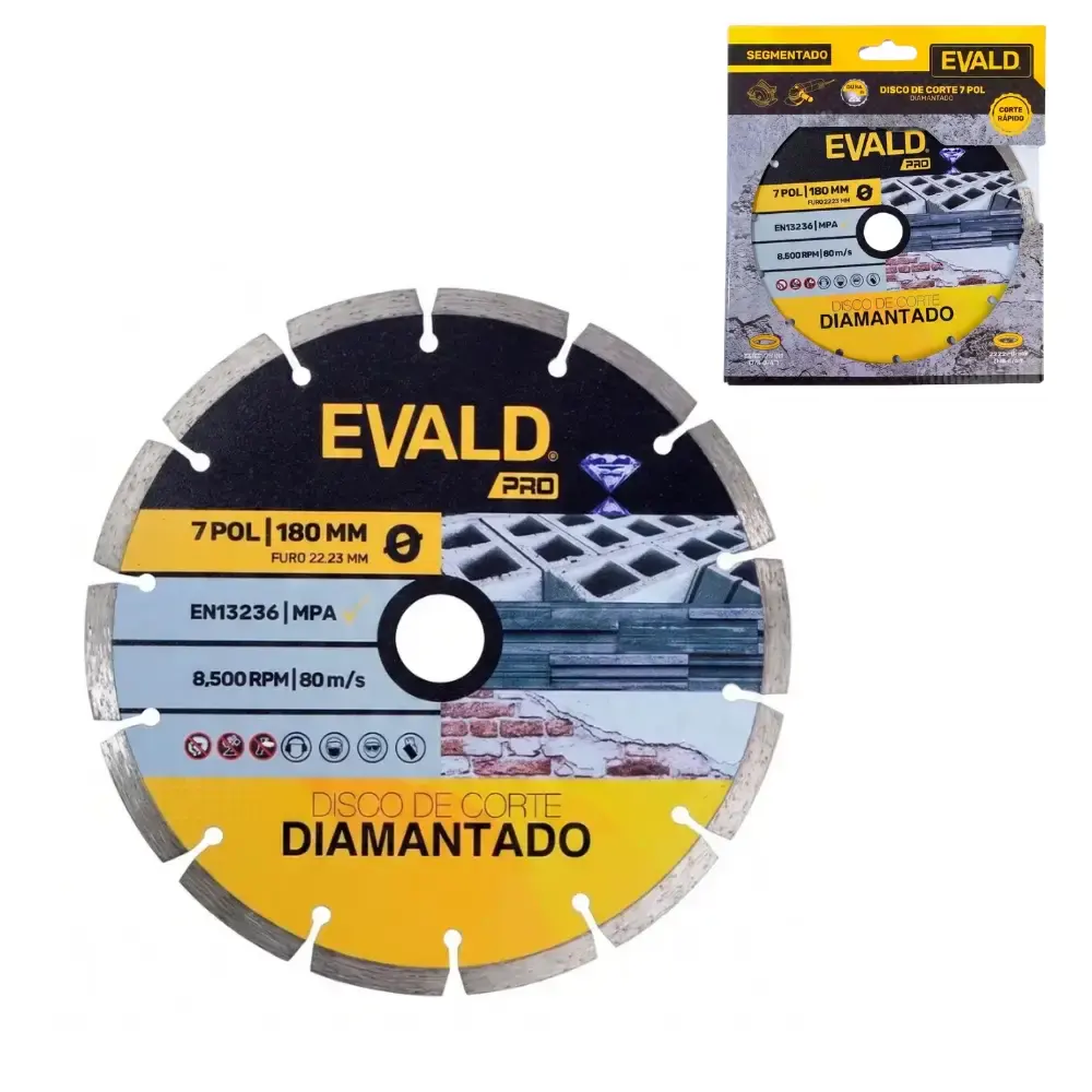 Disco de corte diamantado 7 POL segmentado 180 MM 8500 RPM Evald PRO