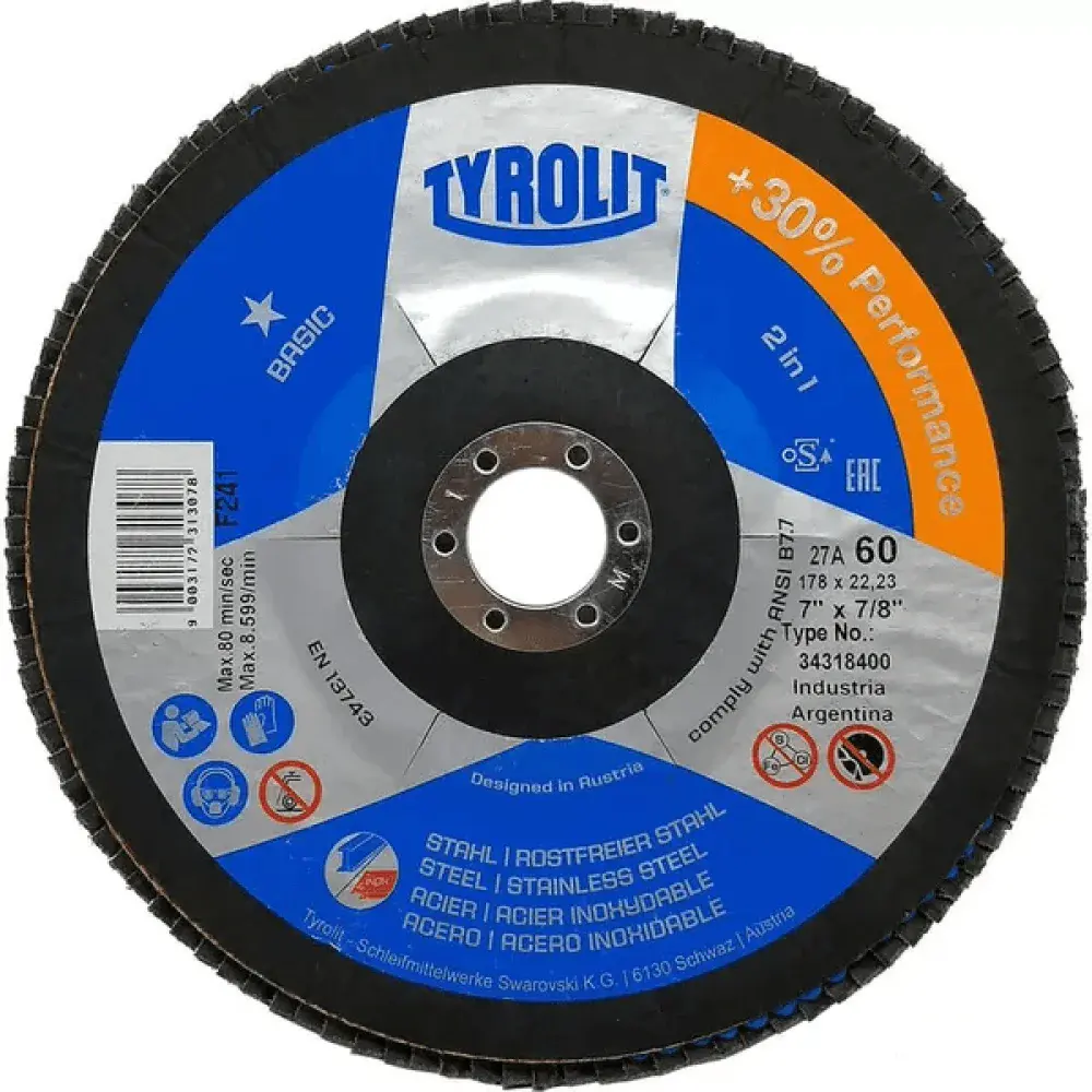 Disco de lixa flap 180MM P60 plast reto basic Tyrolit