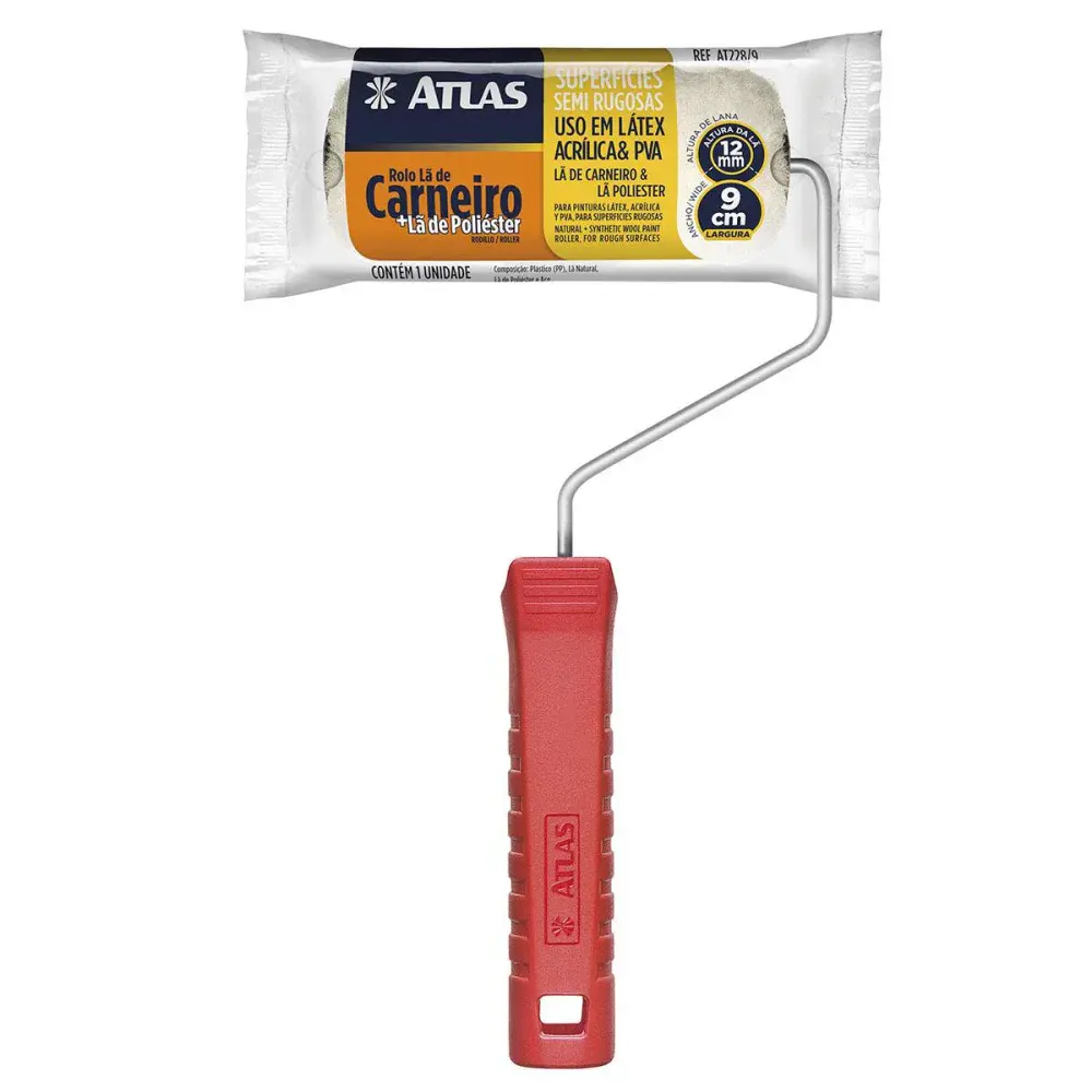 Rolo de pintura mista lã carneiro/poliéster 9CMX12MM Atlas