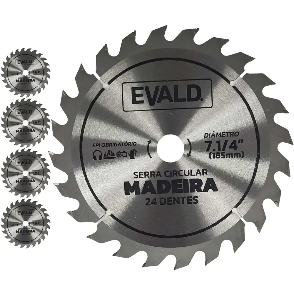 Disco de serra circular 7.1/4 POL 24 dentes com 5 unidades Evald