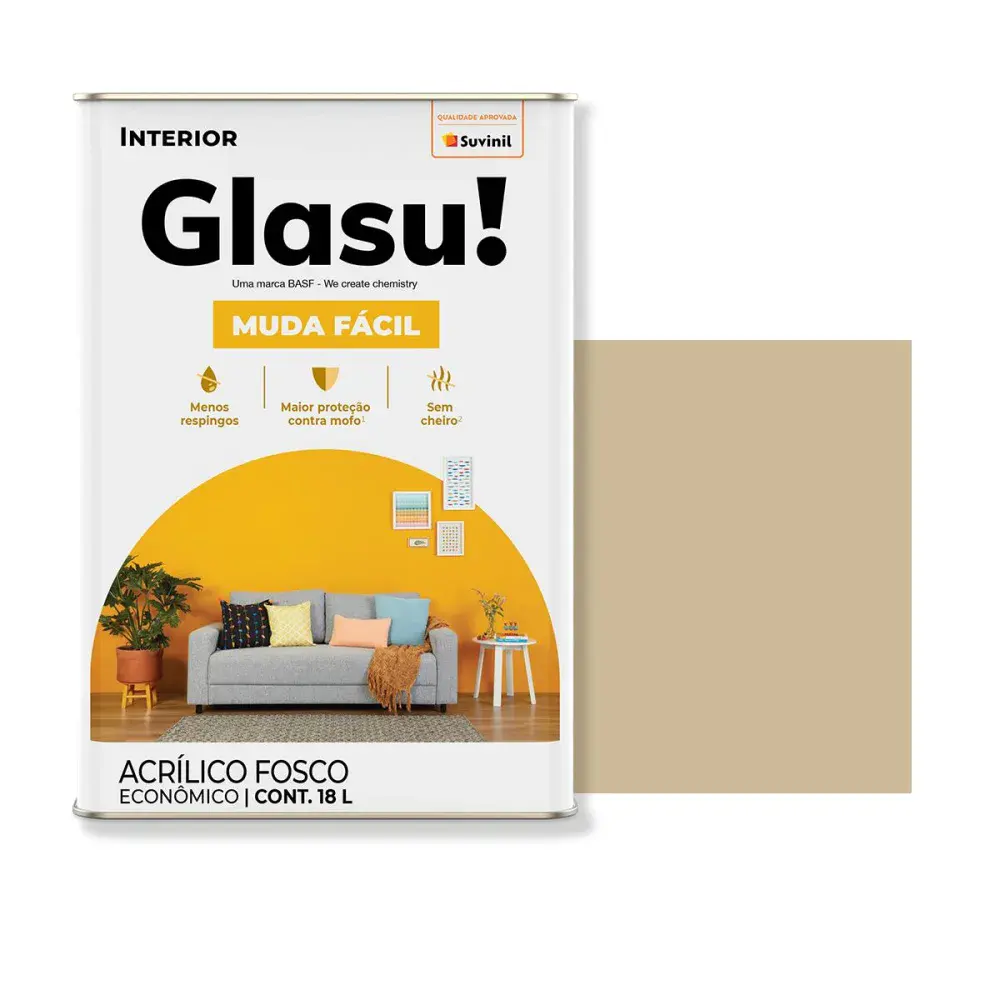 Tinta acrílica muda fácil fosco camurça 18L glasu Suvinil Glasu!