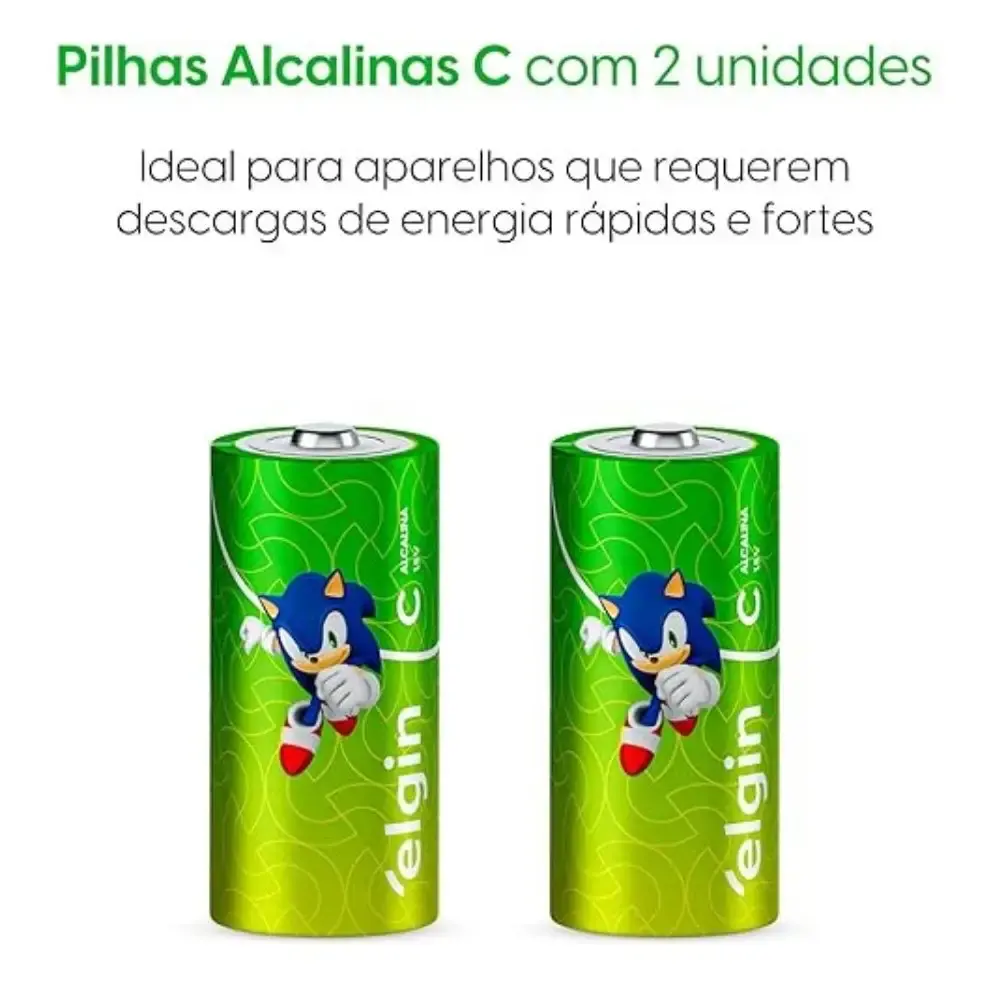 Pilha alcalina média tipo c 1,5V LR20 com 2 unidades Elgin — fotografia 2