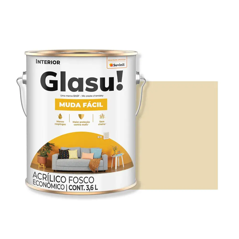 Tinta acrílica muda fácil fosco marfim 3,6L glasu Suvinil Glasu!