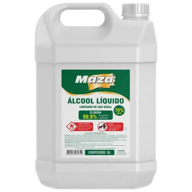 Álcool líquido 70% 5 litros higienizador antisséptico limpador de ambientes maza — fotografia de referência