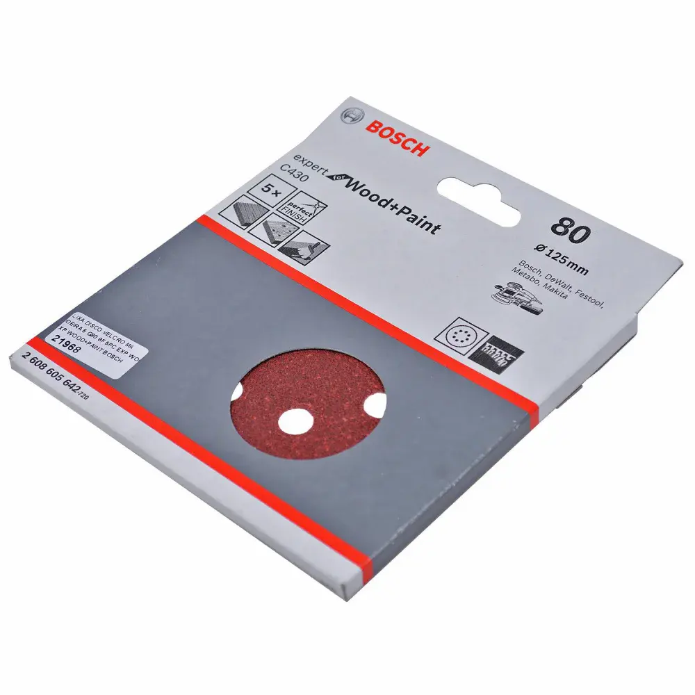 Kit 5 folhas de lixa velcro 5 G80 expert wood paint Bosch — fotografia de referência