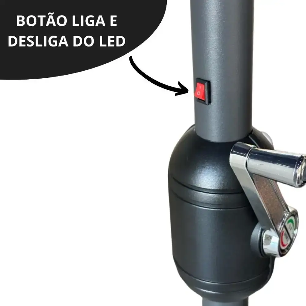 Ombrelone Base 2,70 mts Articulado Led e Manivela Azul ou Cinza IMPORTWAY — fotografia 9