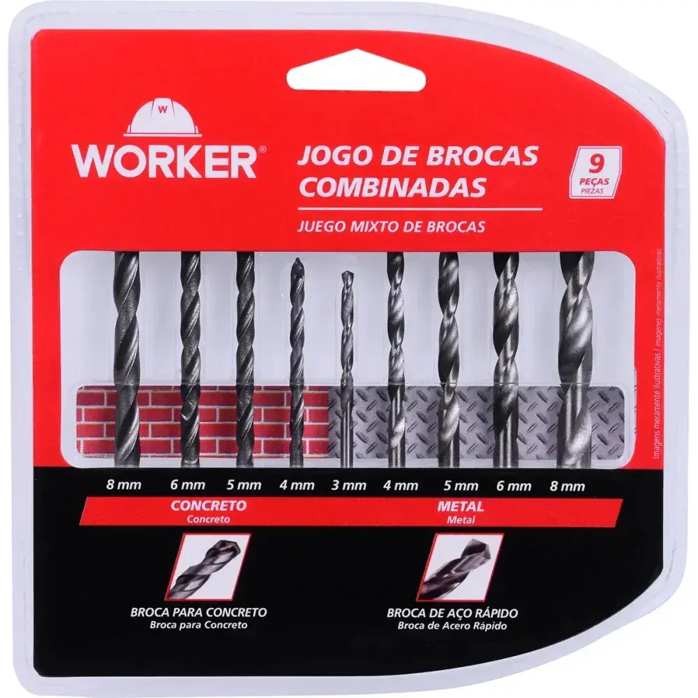 Jogo de brocas combinadas para metal e concreto 9 peç Worker — fotografia 4