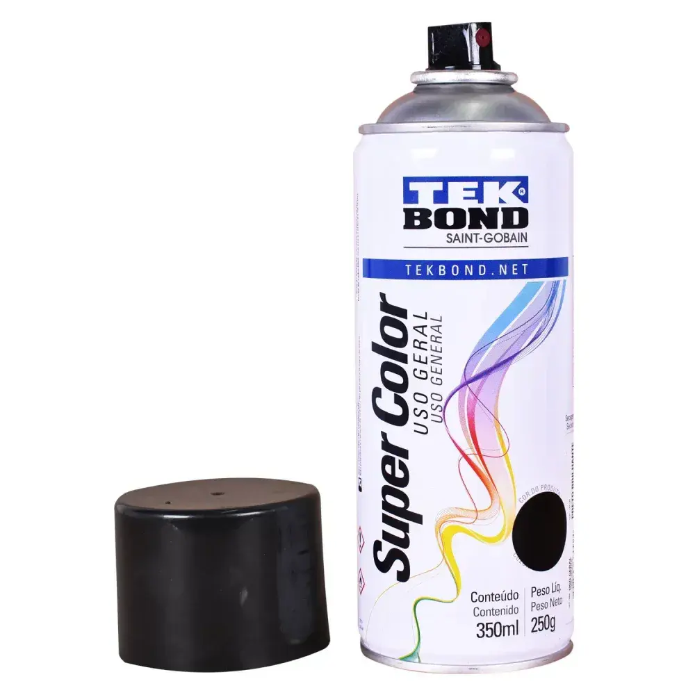Tinta spray super color preto brilho 350ML Tekbond — fotografia 6