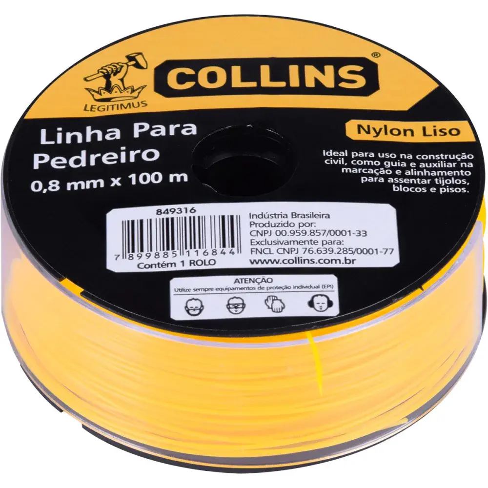 Linha pedreiro nylon amarelo 0,80M x 100MTS Collins