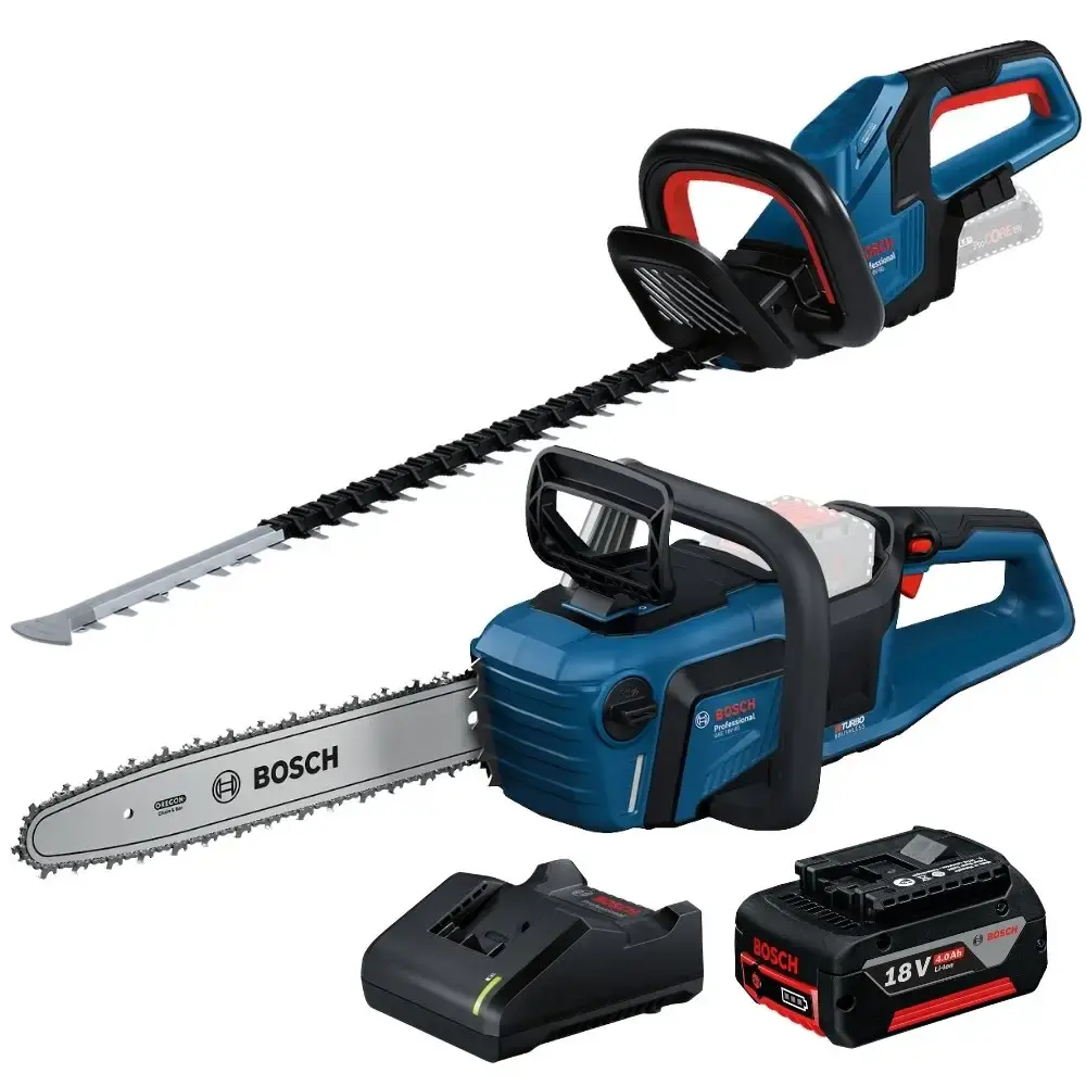 Motosserra GKE 18V-40 com aparador de cerca viva GHE-60 e bateria 18V 4,0AH carregador bivolt Bosch