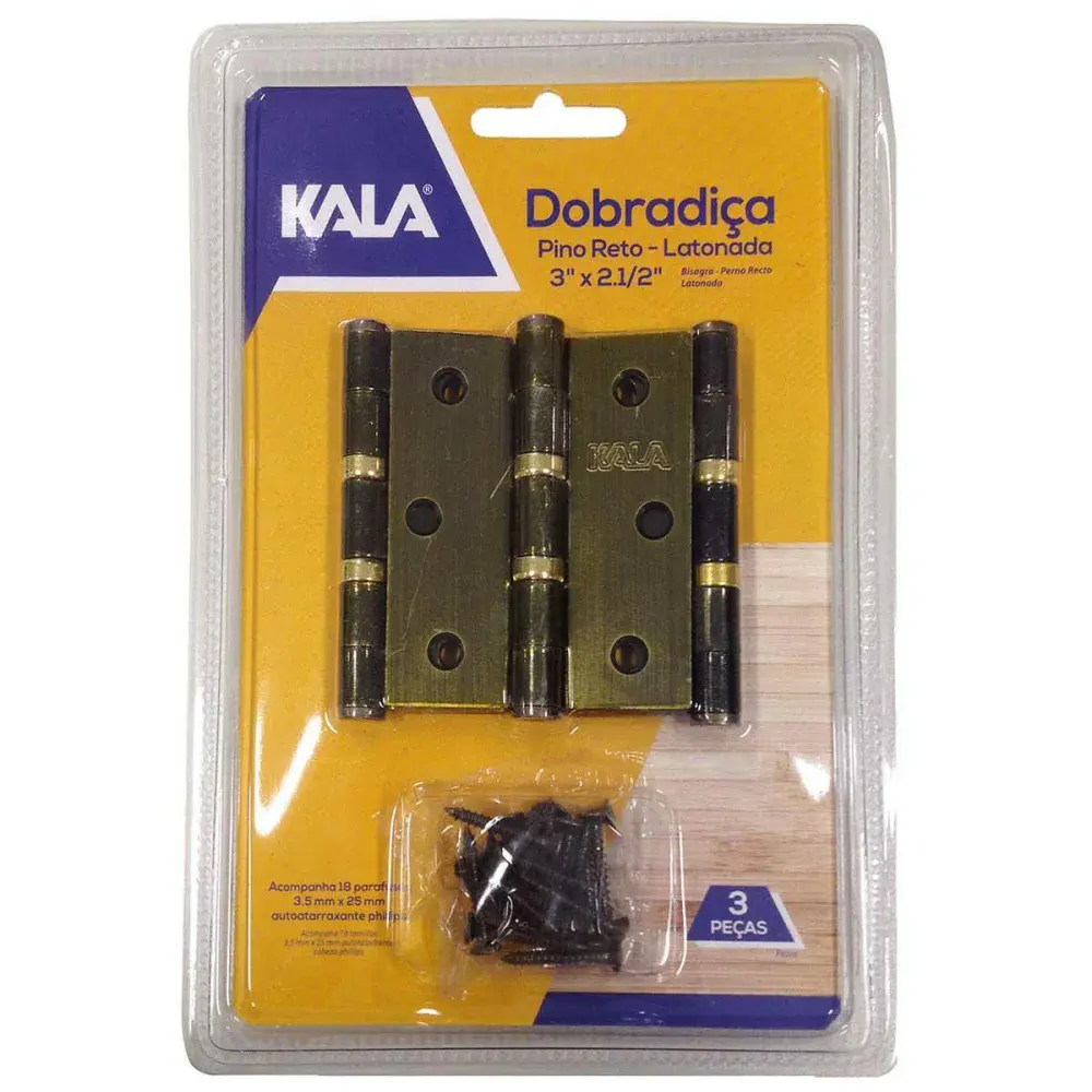 Dobradiça pino reto 3.1/2X3 latonado Kala