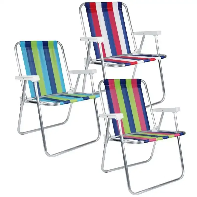 Kit com 3 cadeiras de praia e piscina alta 25500 cores variadas alumínio BEL — fotografia de referência