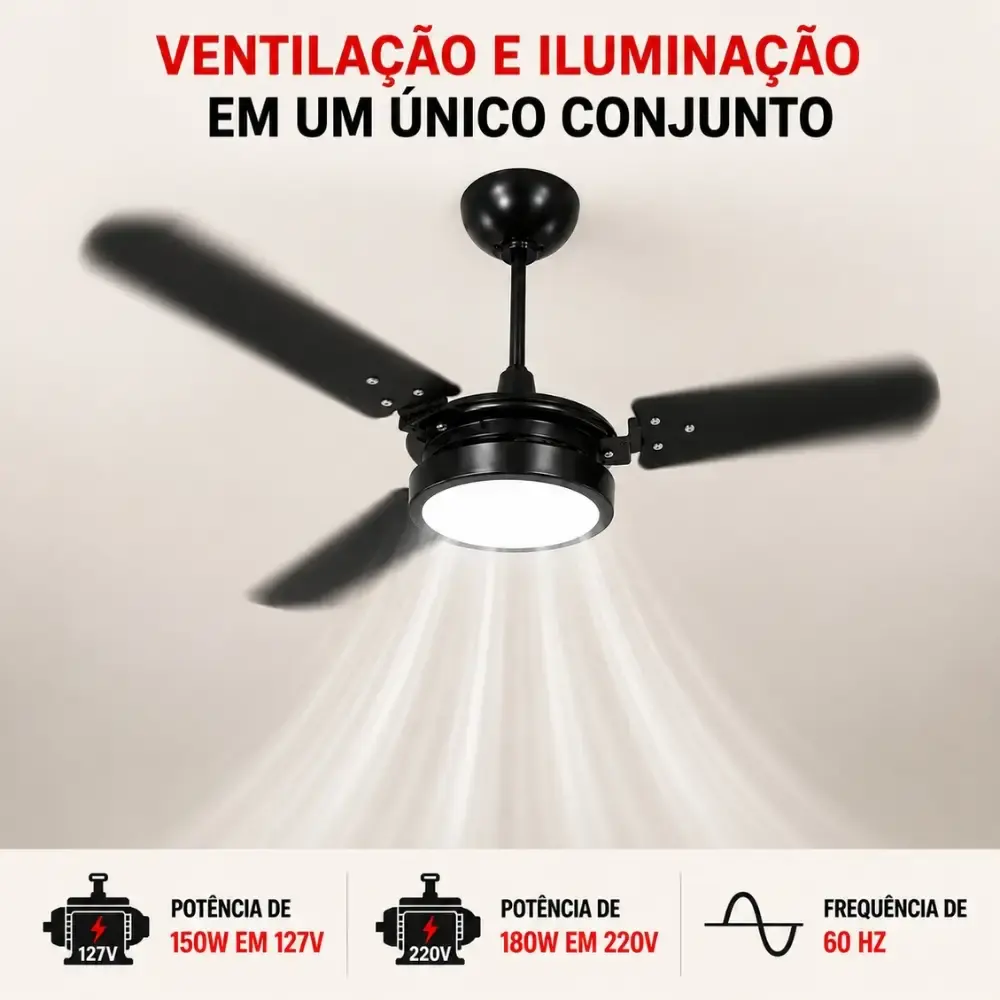 Ventilador de teto ventus 3 pás com LED 6K casa LYS Branco 220 V — fotografia 8