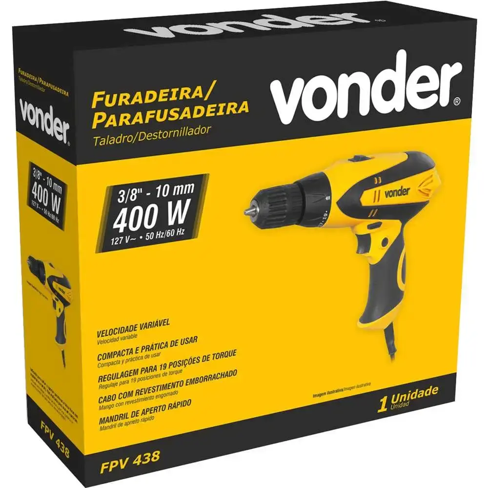 Furadeira e parafusadeira elétrica 3/8 POL 400W FPV 438 Vonder 220 V — fotografia 4