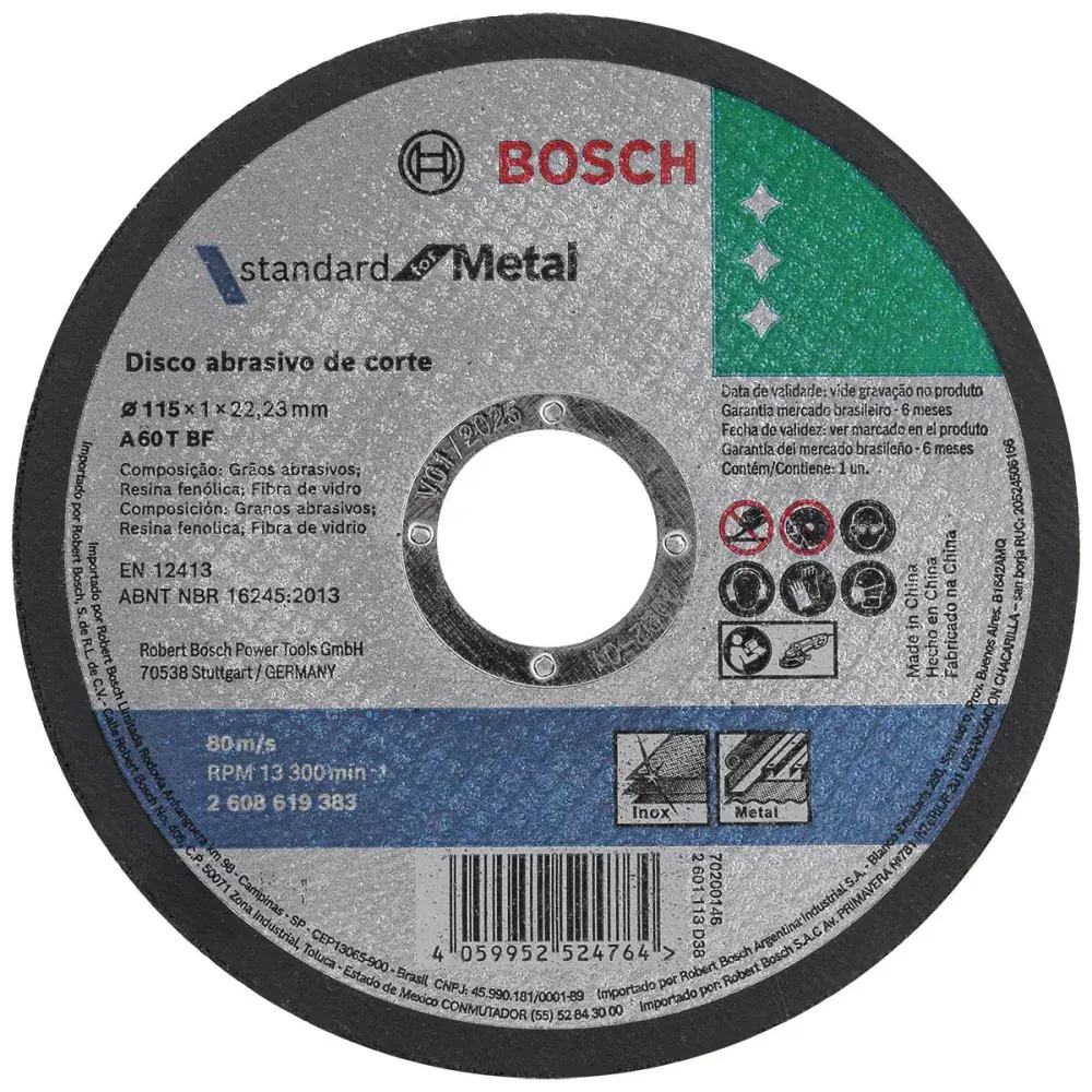 Disco de corte standard 115X1,,23MM inox Bosch