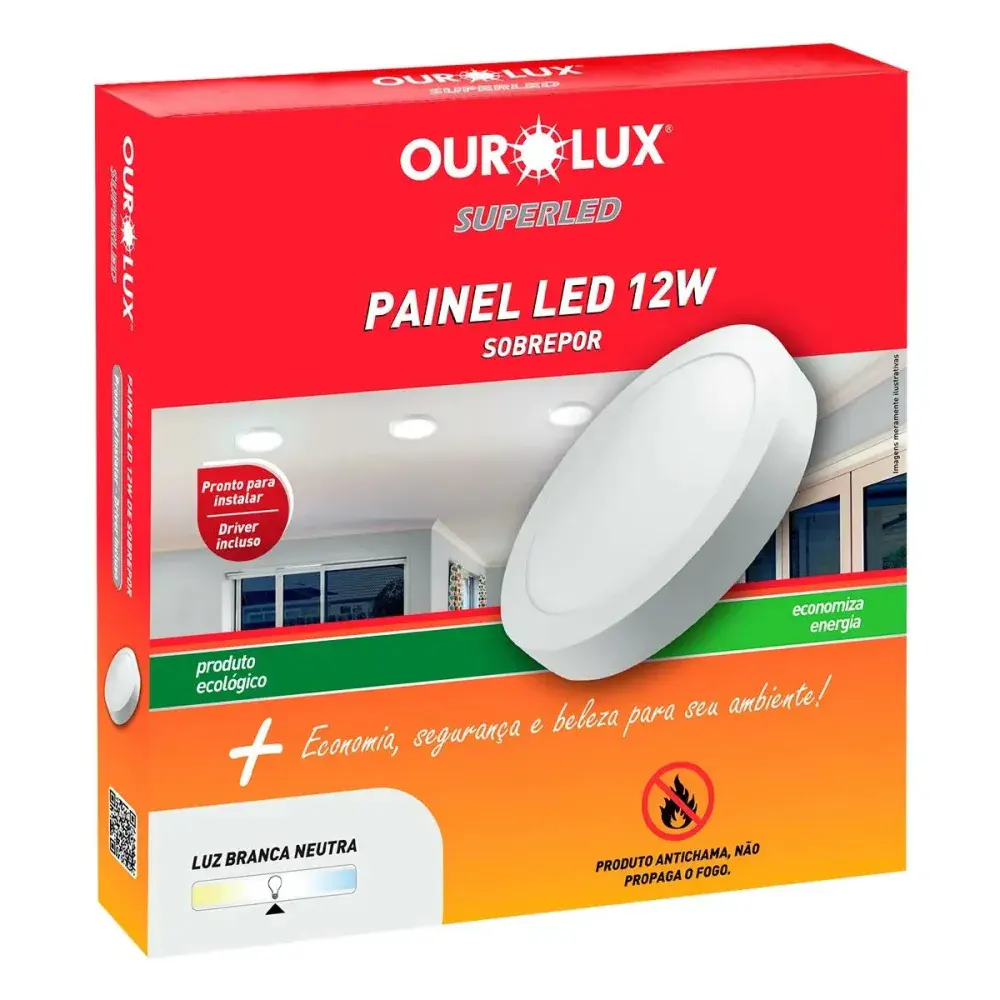 Painel led redondo sobrep 12W 6500K biv Ourolux