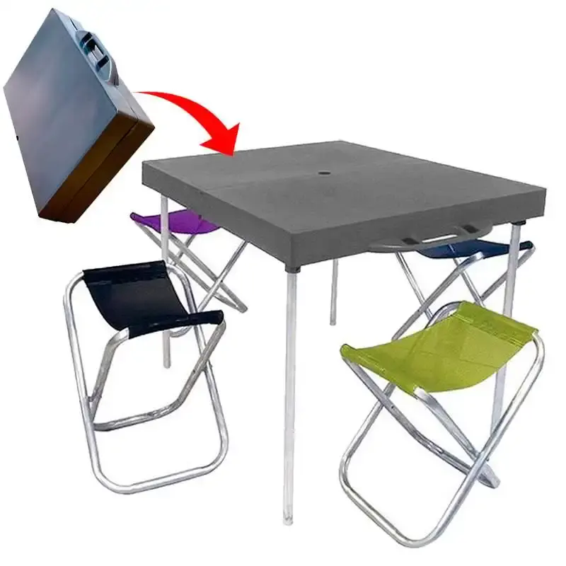 Mesa prática dobrável de alumínio tipo maleta com 4 banquetas MEP2001 Botafogo