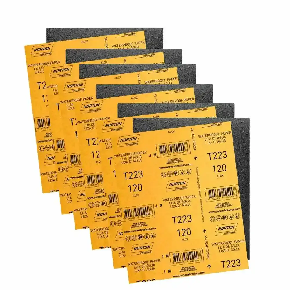Folha de lixa d'água grão 120 com 50 unidades T223 Norton — fotografia de referência