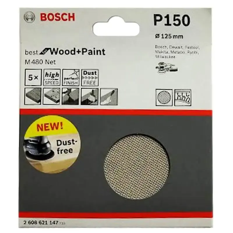 Disco de Lixa Best for Wood & Paint 5 POL M480 c/ Velcro Grana 150 com 5 Unidades BOSCH — fotografia de referência