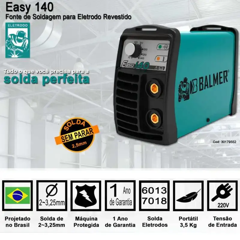 Kit máquina de solda inversora 140A easy 140 220V Balmer + máscara de solda automática — fotografia 5