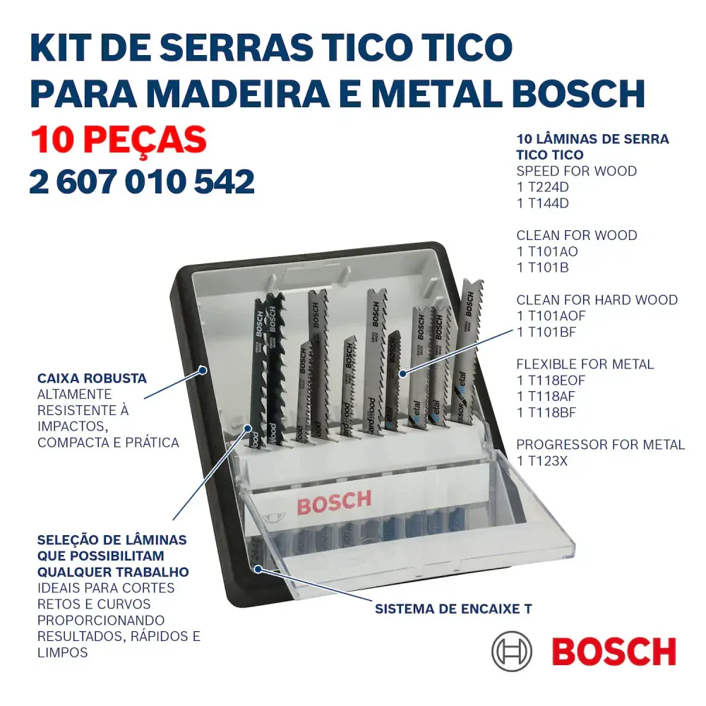 Jogo de serra tico-tico madeira / metal robust Bosch 10 pçs — fotografia 8