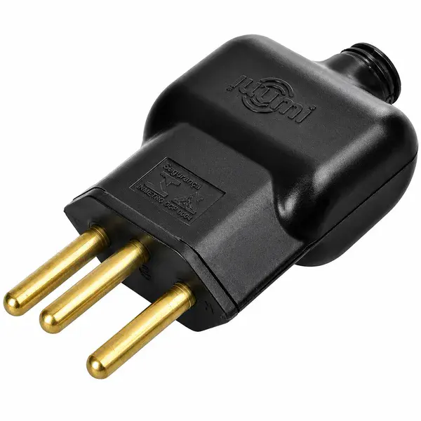 Plugue macho 2P+T 10A 250V preto Ilumi