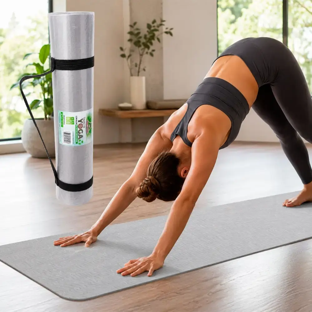 Tapete de yoga antiderrapante em TPE biodegradável 181X61CM dupla face texturizado com alça Livvo — fotografia 5