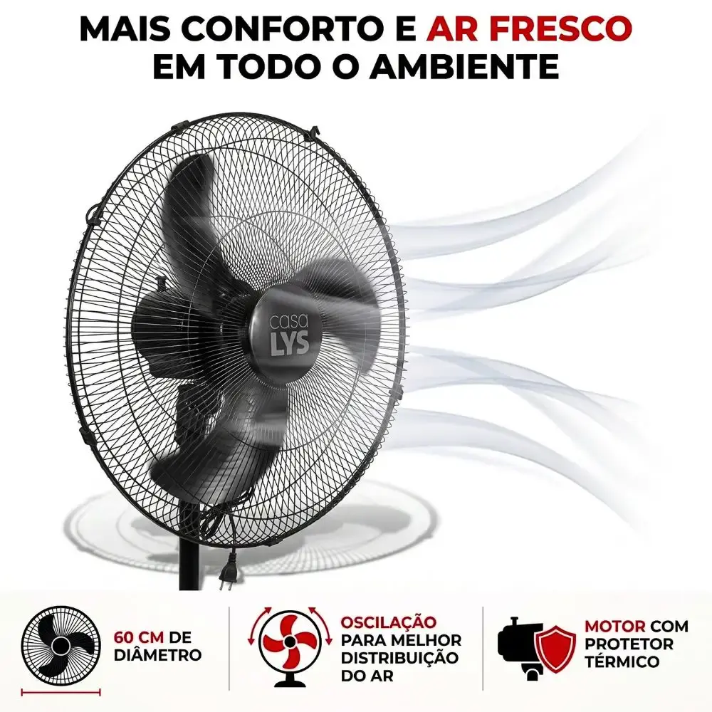 Ventilador de coluna oscilante vellum 60 CM 210W bivolt com chave seletora casa LYS — fotografia 4