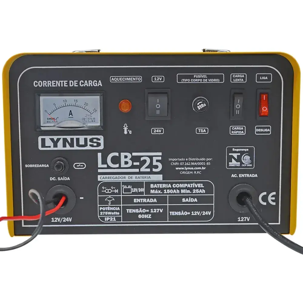 Carregador bateria veicular 25 amp 12/24V LCB-25 Lynus -220V — fotografia 9