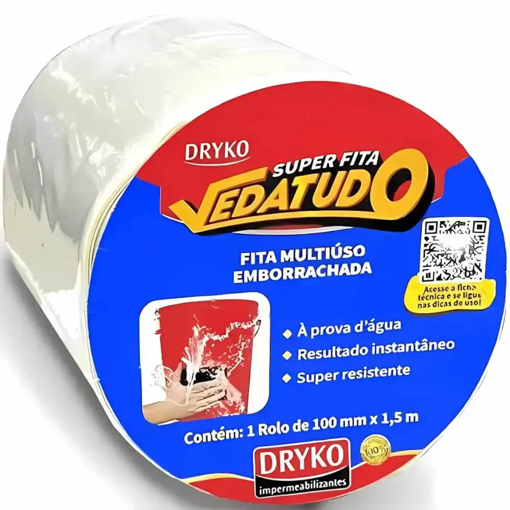 Fita Adesiva Emborrachada VEDATUDO 10CM x 1,5M Branca ULTRADRYBCO-CX DRYKO — fotografia 2