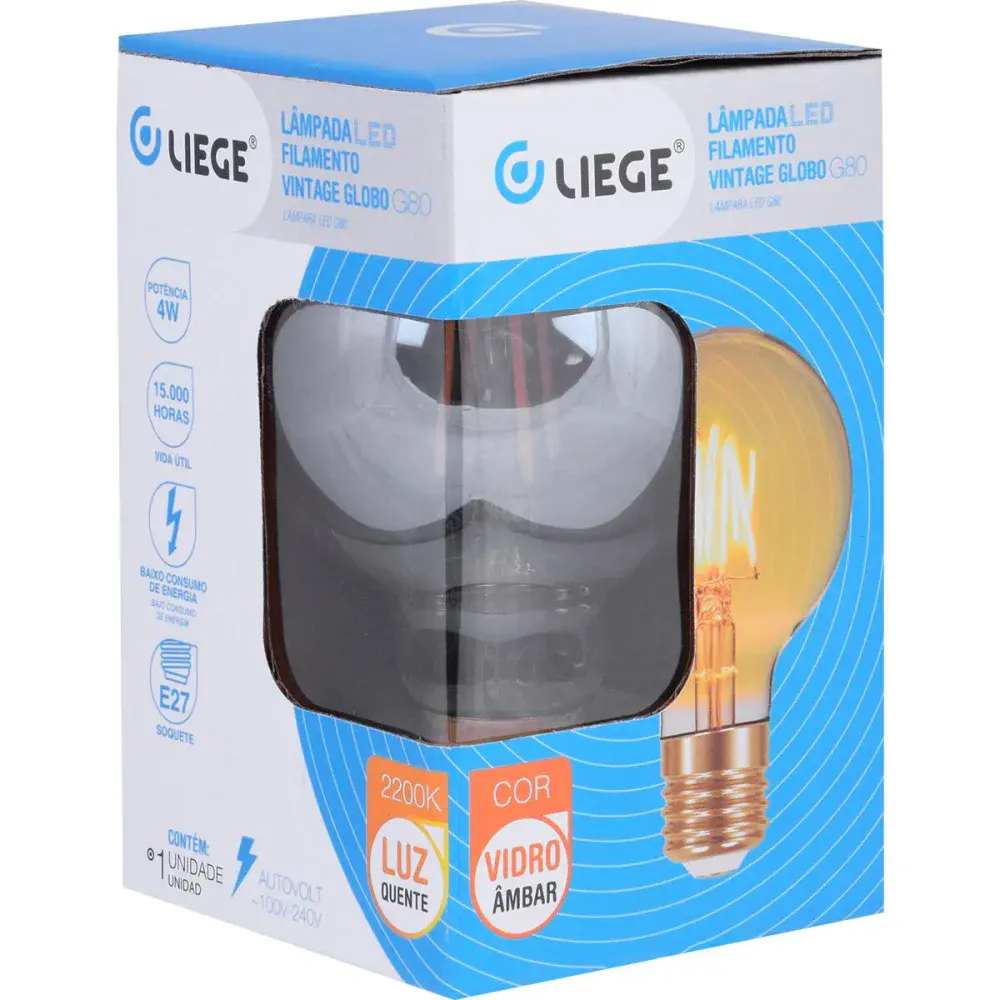 Lâmpada de led globo vintage âmbar G80 E27 4W bivolt Liege — fotografia 5