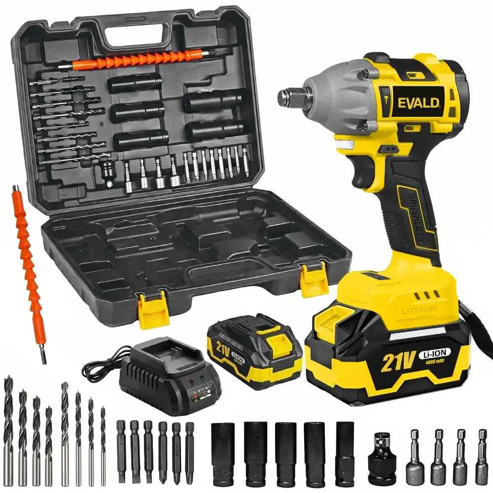 Chave de impacto 1/2 POL 21V brushless com 2 baterias 4AH e maleta EV-3500 Evald