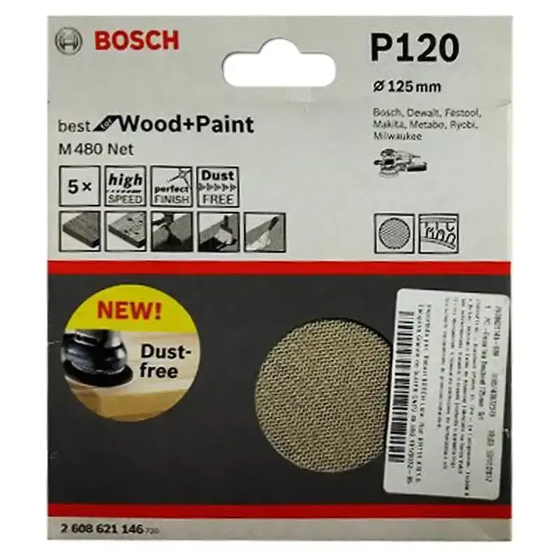 Disco de lixa Bosch Best for Wood & Paint; 125mm G120 5 peças — fotografia de referência