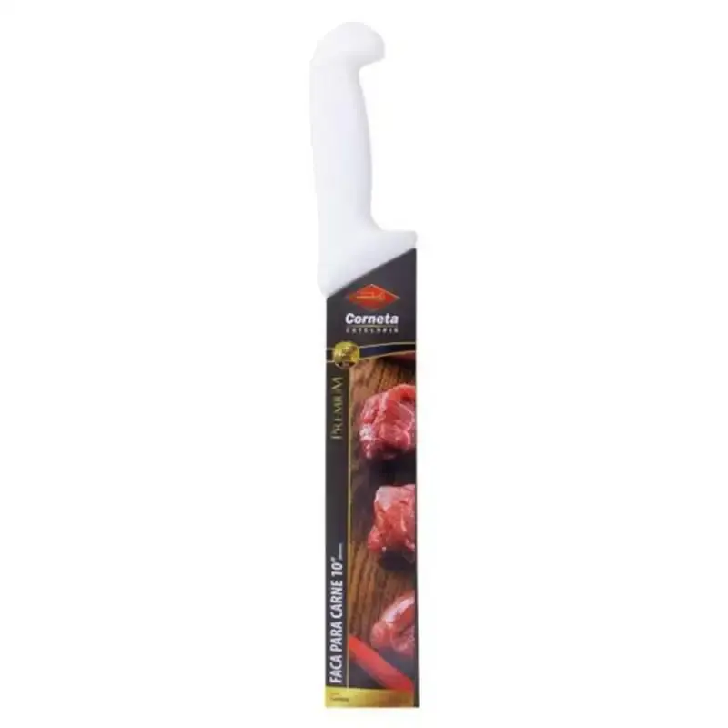 Faca larga premium para carne aço inox 10 POL 25 CM cabo branco Corneta — fotografia 4