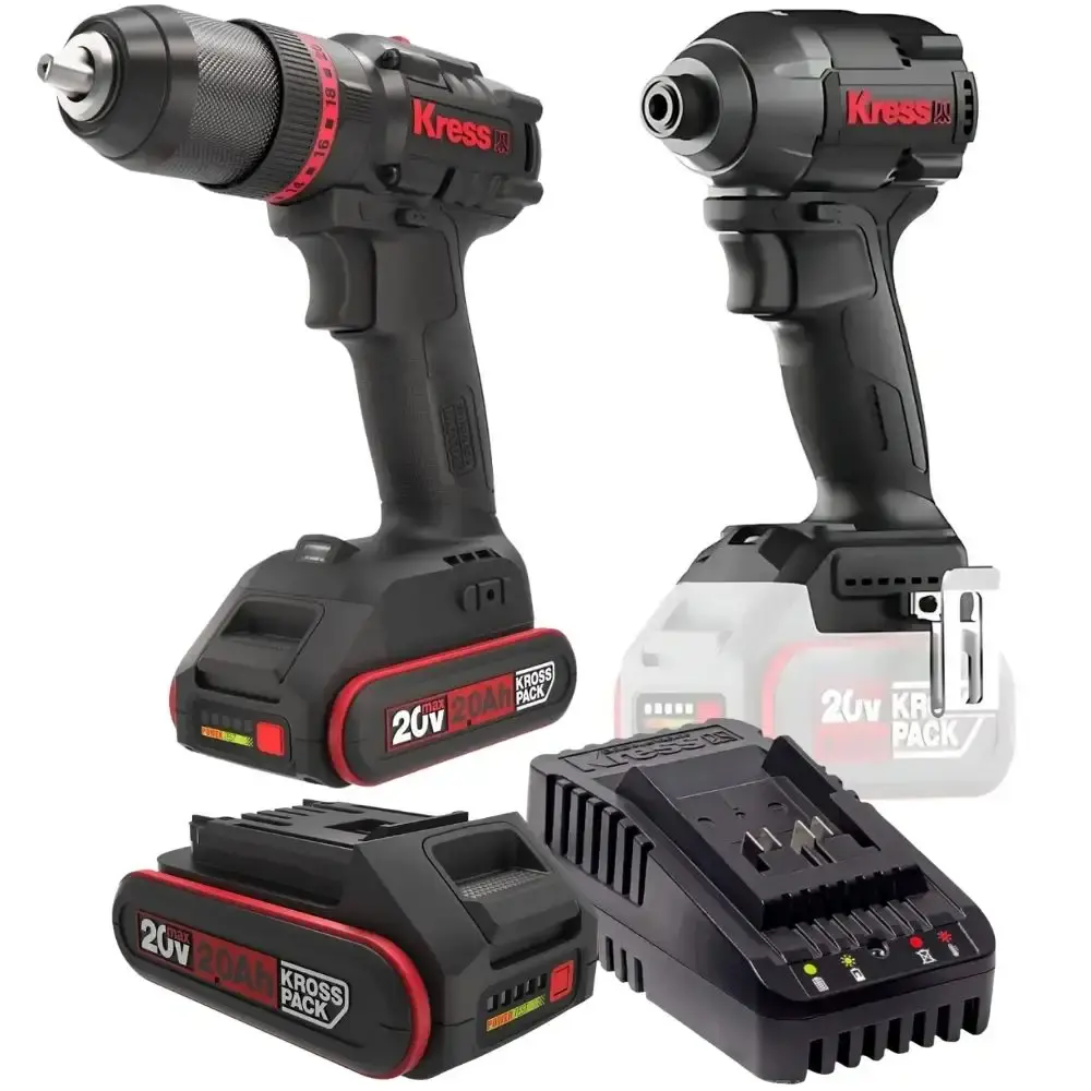 Chave de impacto 1/4 POL parafusadeira furadeira 1/2 POL com 2 baterias 20V carregador Kress — fotografia de referência