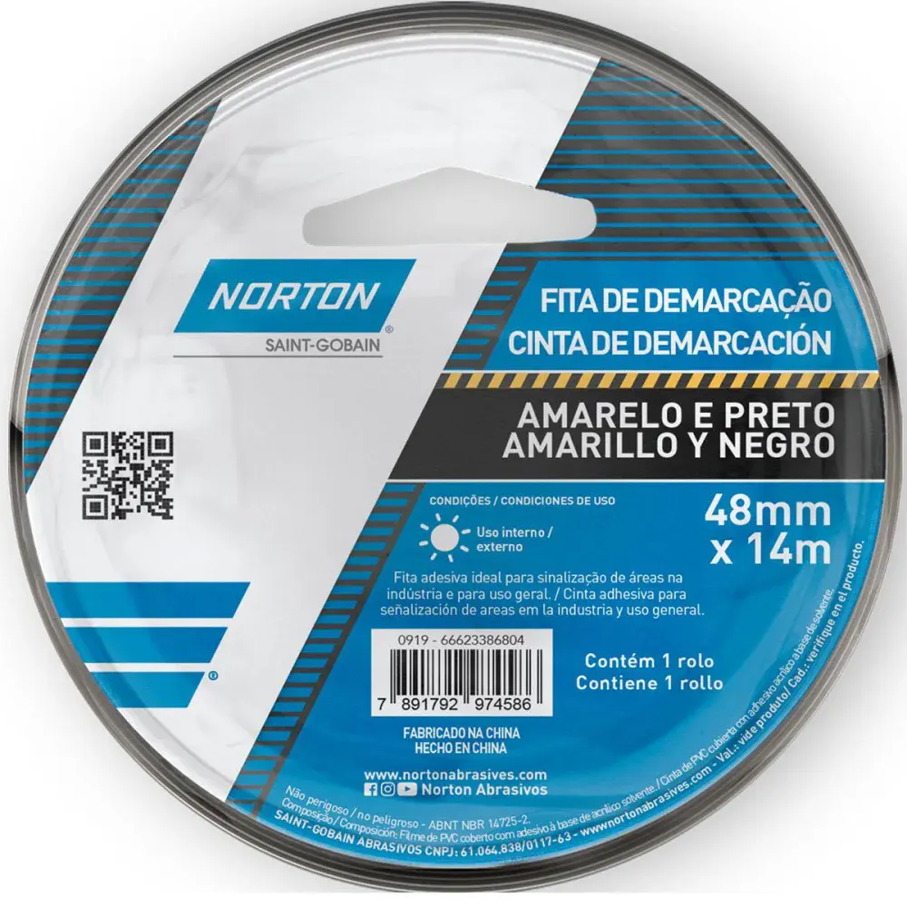 Fita demarcação de solo amarela e preta 48MM 14M Norton