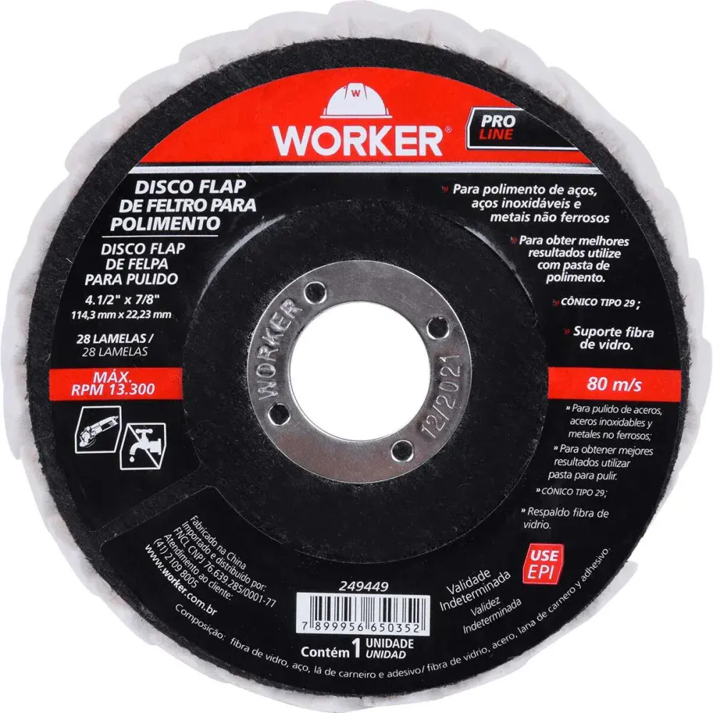 Disco flap de feltro para polimento 4.1/2/8 13300RPM Worker