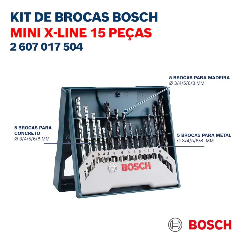 Jogo de brocas mini x-line com 15 peç 3-8MM Bosch — fotografia 11