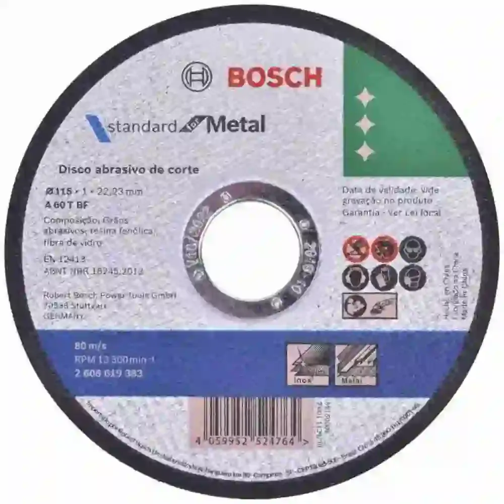 Disco de Corte 4.1/2POL 115 mm X 1.0 mm Standard para Metal BOSCH — fotografia de referência