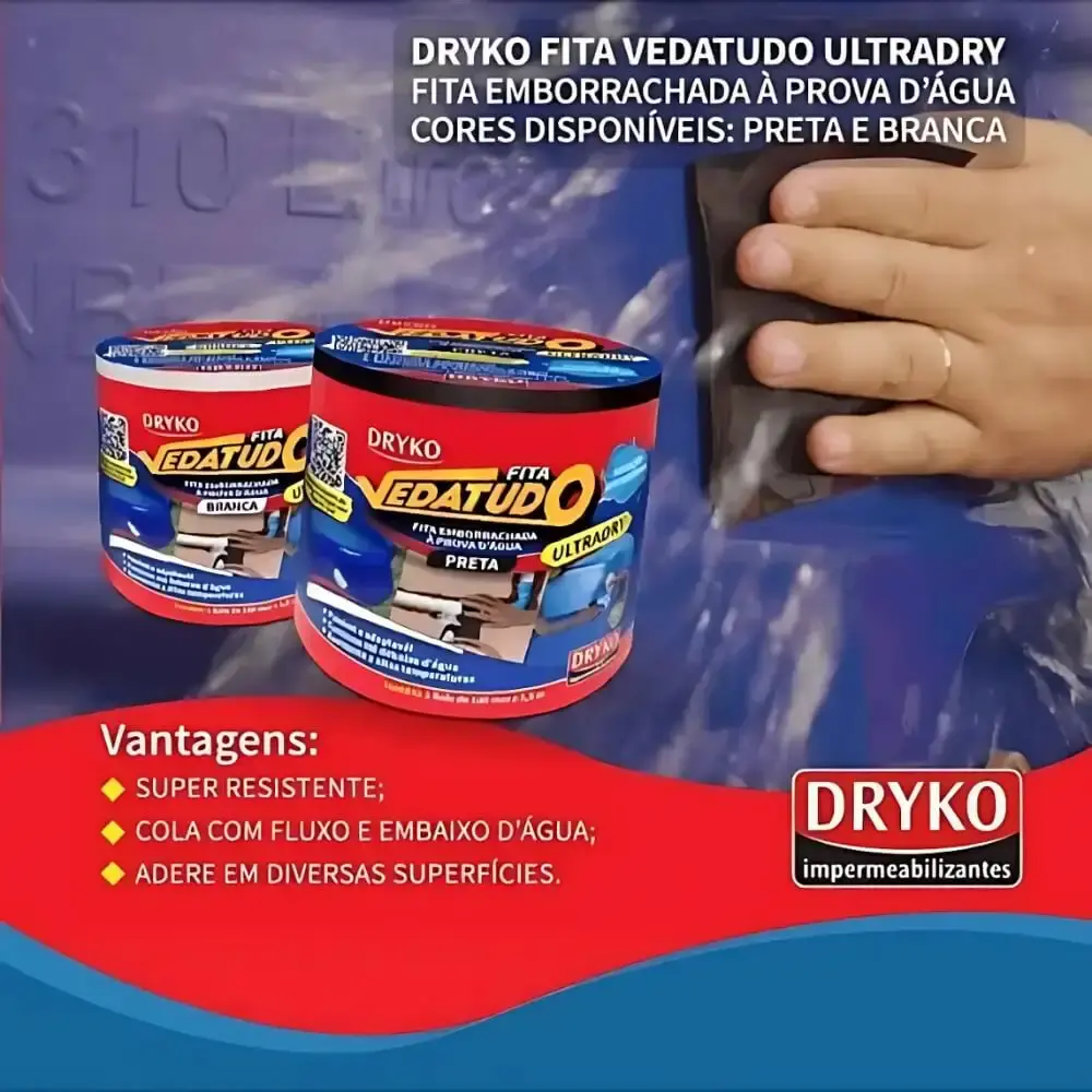 Fita adesiva emborrachada vedatudo ultradry preta Dryko — fotografia 8
