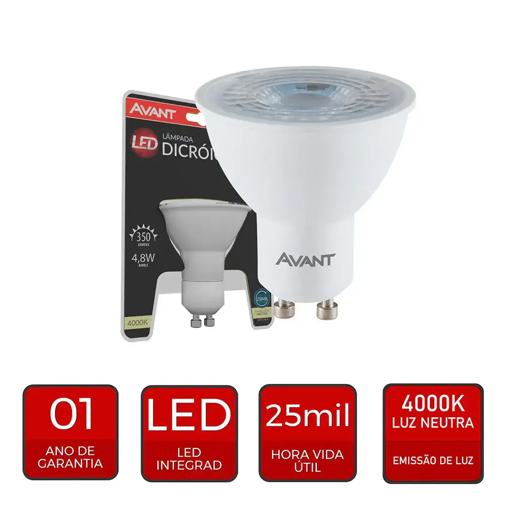 Lâmpada led dicroica MR16 38° 4,8W 350LM branco neutro 4000K bivolt Avant — fotografia 2