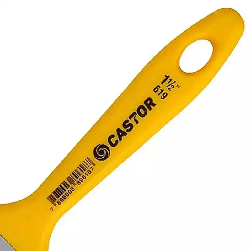 Pincel trincha 1.1/2 pol amarelo cerdas pretas kit 5 unidades Castor — fotografia 4