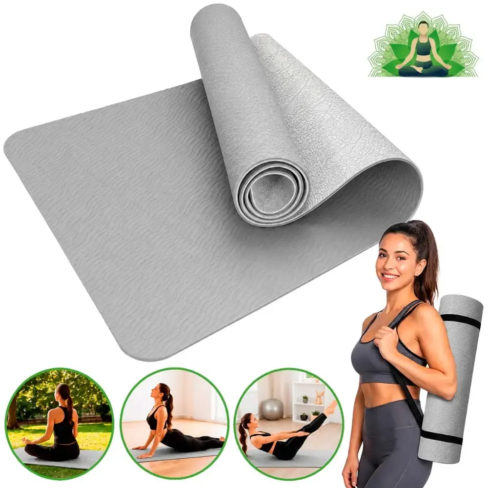 Tapete de yoga antiderrapante em TPE biodegradável 181X61CM dupla face texturizado com alça Livvo
