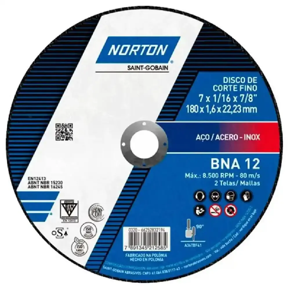 Disco de Corte para Metal e Inox 7 POL x 1.6 MM BNA 12 Kit 50 Peças NORTON — fotografia 2