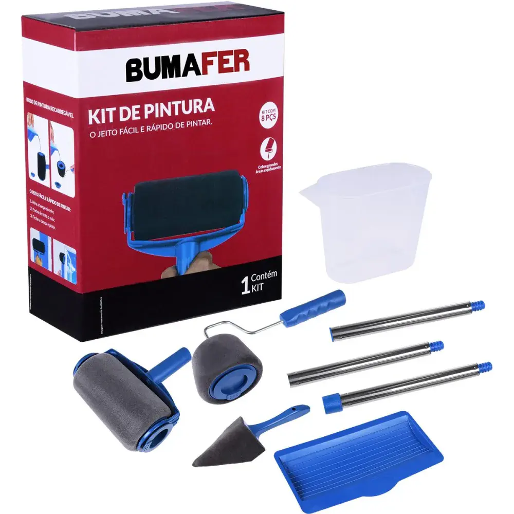 Kit de pintura com rolo recarregável 8 peç Bumafer