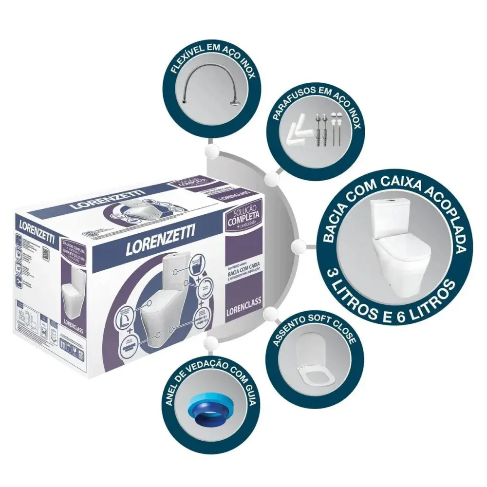 Kit bacia com caixa acoplada 3/6L class completo lorenzetti duchas — fotografia 8